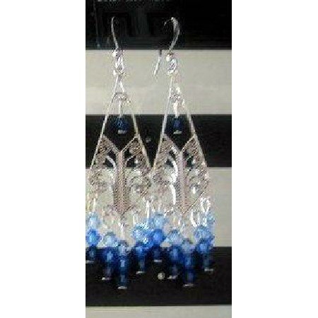 ERC060_3 Color Of Sapphire In Genuine Swarovski Crystals & Sterling 92.5 Silver Chandelier Earrings
