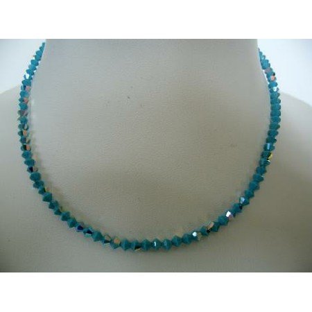 NSC289 Blue Lagoon Genuine Swarovski AB Turquoise Round Neck Necklace String w/ AB Coated