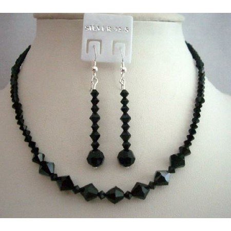 NSC359 Custom Handmade Jewelry Genuine Swarovski Jet Crystals Necklace Set