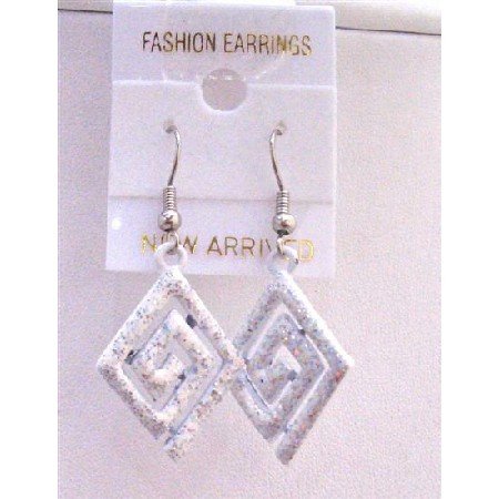 UER157 Multi Diamond Shaped White Glitter Enamel Earrings