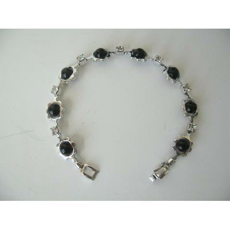 UBR036 Confetti Black Pearls Bracelet & Cubic Zircon Bracelet 7 Inches