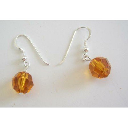 UER108 Swarovski Topaz Crystals Earrings Sterling Silver Crystals 10mm Earrings
