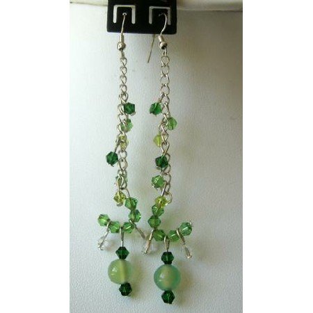 UER064 Stylish Earrings Simulated Green Crystals Dangling Earrings