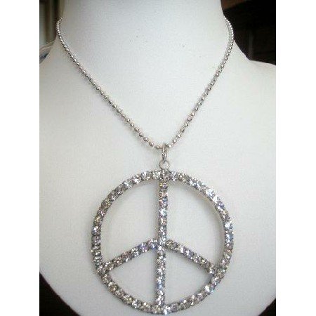 HH021 Peace Sign in ICe Shimmering all covered w/ CZ 24 inches