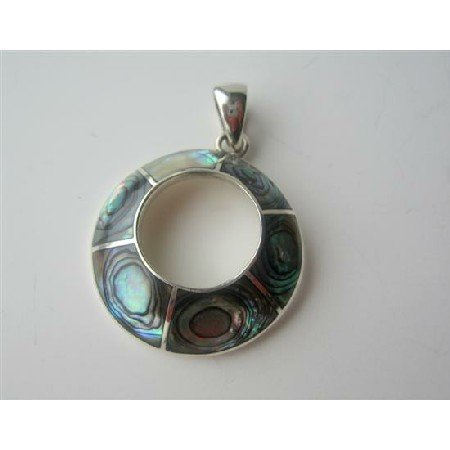 SPEN015 Abalone Inlaid Round Pendant Sterling Silver Round Pendant