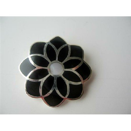 SPEN016 Onyx Inlaid Sterling Silver Onyx Black Flower Pendant