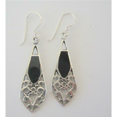 SER028 Onyx Inlaid Genuine Sterling Silver 925 Earrings