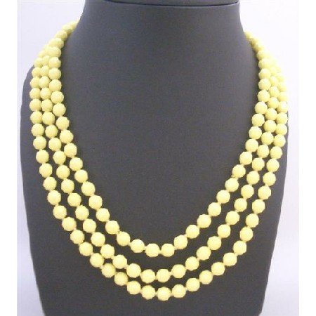 N773 Dainty Delicate Long Necklace w/8mm Multi Faceted Beautiful Yellow Beads Necklace