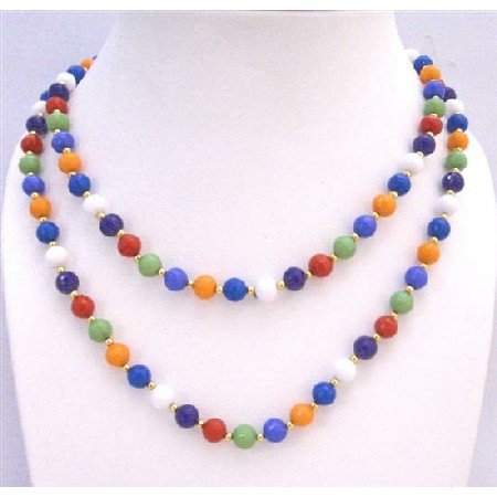N759 Multi Colored Beads With Golden Beads Spacer 57 Inches Long Necklace