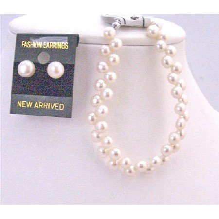 TB860 Ivory Freshwater Interwoven Pearls Bracelet & Earrings