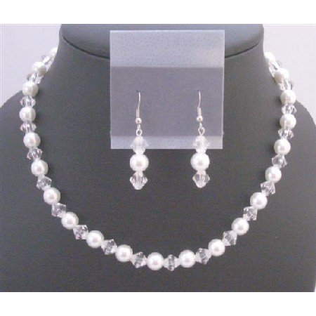 NS691 Bridmaids Jewelry Set Under $10 w/Clear Crystals&White Pearls Exclusive Fashionable
