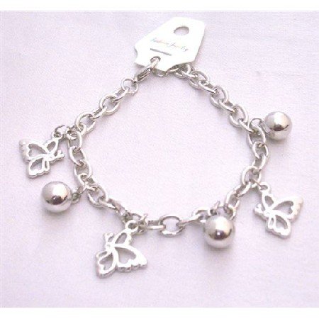 UBR192 Jingle Balls And Butterfly Charm Dangling High Quality Of Rhodium Chained