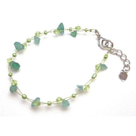 UBR180 Wedding Jewelry Flower Girl Jewelry Peridot Green Nugget Chips Green Beads Bracelet