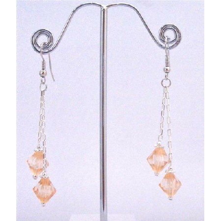 UER349 Dangling Earrings String Stylish Earrings Peach Bicone Crystals Earrings 8mm