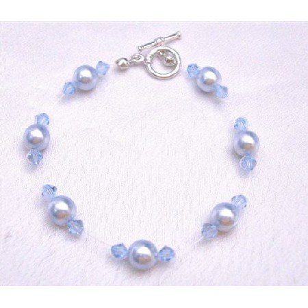 TB753 Bridemaides Wedding Jewelry Aqumarine Pearls Crystals Toggle Clasp Bracelet