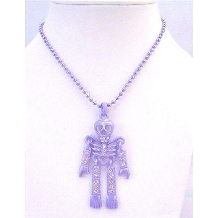 HH215 Purple Skeleton Halloween Body Pendant Necklace Pendant Fully Embedded w/Simulated Diamond