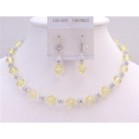 UNS053 Dainty Sleek Necklace Set Jewelry Set Lite Yellow Very Beautiful Color With Daisy Spacer
