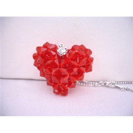 NSC667 Passion Jewelry Lite Siam Red Puffy Heart Swarovski Crytal Hanmade Puffy Red Heart Necklace