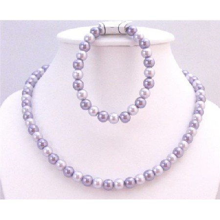 NS704 Wedding Bridemaids Jewelry In Lilac & Victorian Lilac Necklace & Stretchable Bracelet Set