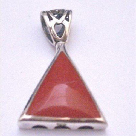 SPEN043 Sterling Silver Jewelry Collection Of Stylish Celebrity Coral Inlay Sterling Silver Pendant