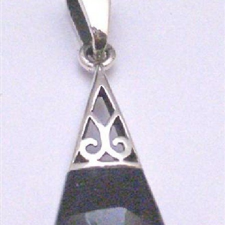 SPEN034 Vintage Inlaid Onyx Pendant Fabulous Pendant Sterling Silver Pendant