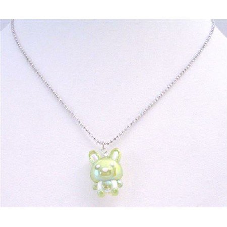 UNE187 Charming Easter Bunny Rabbit Gift Cute Green Bunny Pendant Necklace