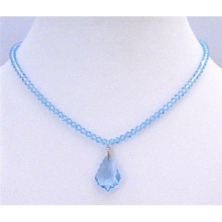 BRD881 Aquamarine Swarovski Briollette Pendant Aquamarine Crystal Necklace