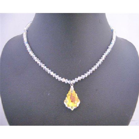 BRD643 Genuine Swarovski AB Crystals Necklace w/ Briollette Pendant Necklace