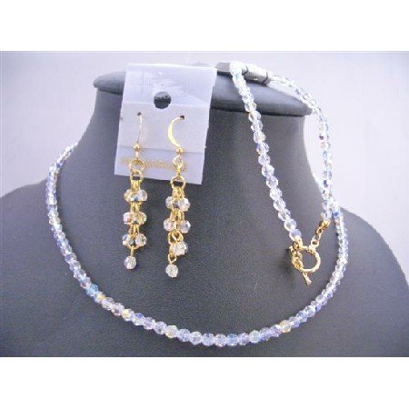 BRD641 Evening Party Jewelry Genuine Swarovski AB Round Crystals w/ 22k Gold Plated