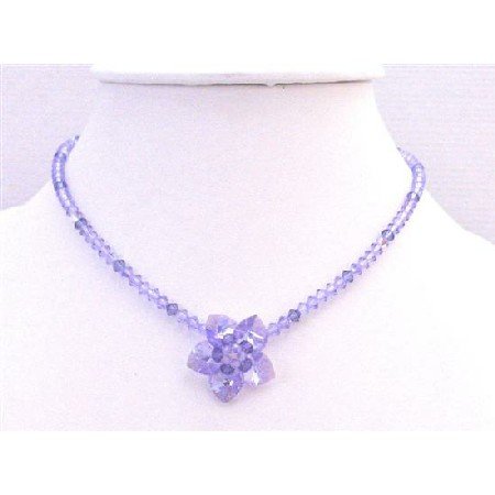 NSC747 Handmade Voilet & Amethyst Crystals Flower Heart Petals Necklace