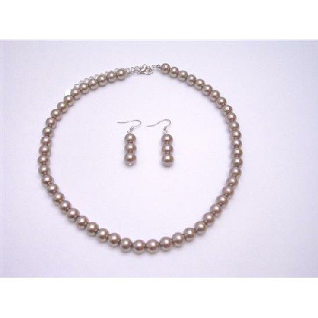 UNS001 Synthetic Pearls Brown Pearls Necklace & Earrings Set