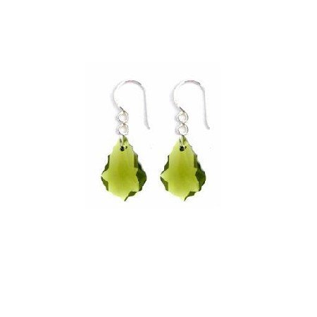 ERC631 Baroque Crystals Swarovski Peridot Crystal Sterling 92.5 Hook Earrings