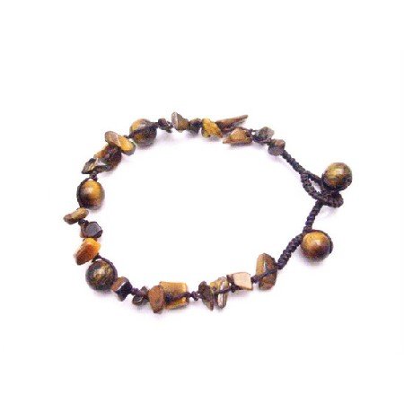 UBR219 Tiger Eye Stone Nugget Interwoven Bracelet With Tiger Eye Beads