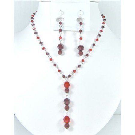 BRD029 Christmas Gift Wedding Crystals Siam Red & Garnet Handcrafted Jewelry Set