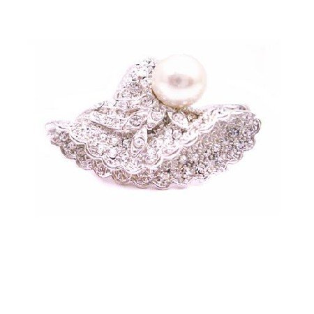 B431 Victorian Cap Brooch Fully Embedded w/ Crystals & Confetti Pearls