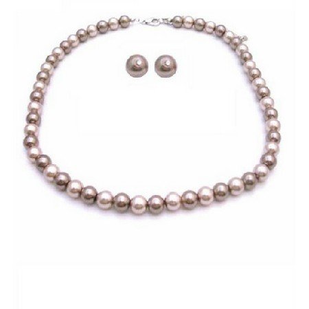 NS828 Bridemaids Latte Jewelry Necklace With Stud Earrings Latte Jewelry Bronze & Champagne