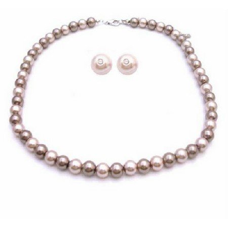 NS829 Bridemaids Latte Jewelry Necklace With Stud Earrings Latte Jewelry Bronze & Champagne