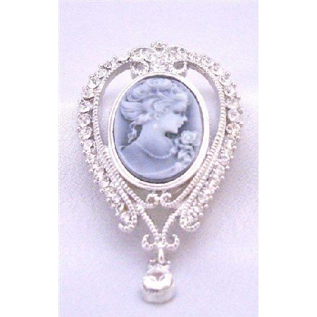 B348 Cameo Lady Brooch Victorian Vintage Lady Holding Flower Brooch Pendant