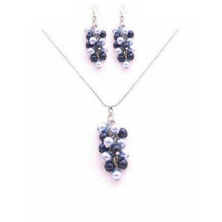 BRD034 Find The Best Jewelry Gifts for Bridesmaids Light Dark Blue Pearls Necklace Set