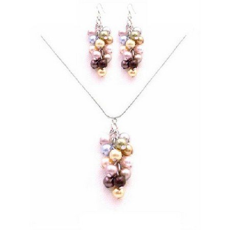 BRD040 Sparkle & Shine With Beautiful Prom Jewelry Swarovski Multicolored Pearls Set
