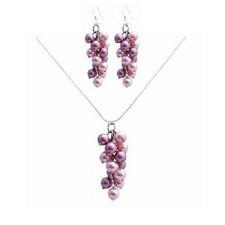 BRD041 Finest Handcrafted Bridemaids Jewelry Rose Pearls Necklace Set