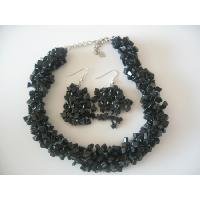 NS913 Semi Precious Onyx Nuggets Beads Trendy Funky Jewelry Necklace Set