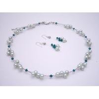 NS930 Mint Green Pearls Jewelry With Genuine Swarovski Green Palace Crystals Necklace Set