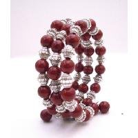 TB962 Handcrafted Stranded Bangle Coral Red Pearls And Bali Silver Spacer Bracelet