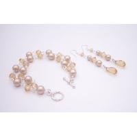 TB073 Prom Jewelry Wedding Flower Girl Champagne Pearls Bracelet Earring Set