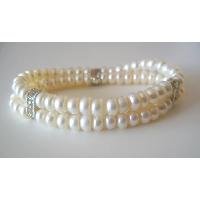 TB072 Double Stranded Stretchable Freshwater Pearls Wedding Rondell Bracelet
