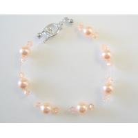 TB069 Peach Pearls Bracelet Swarovski Bracelet w/ Peach Crystals Bracelet