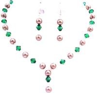NS968 Jewelry Women Handmade Bronze Brown Pearls Emerald Chinese Crystals