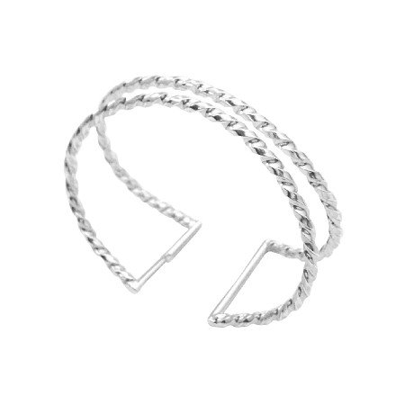 BR115 Dress Your Wrist Twisted Drilled Sterling Silver Double Cuff Bracelet