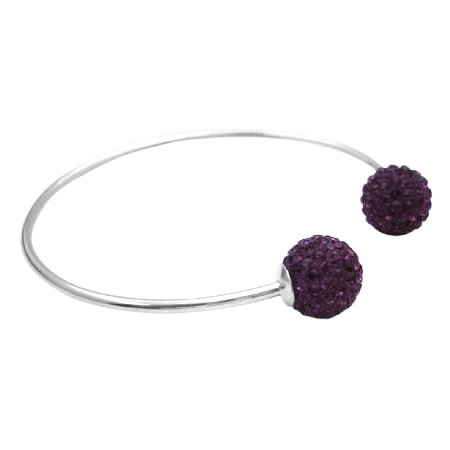 BR110 Solid Sterling Silver 92.5 Bangle Amethyst Crystals Ball Mother Gift